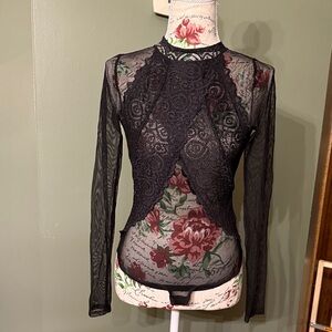 Lulu's Black Sheer Lace Bodysuit